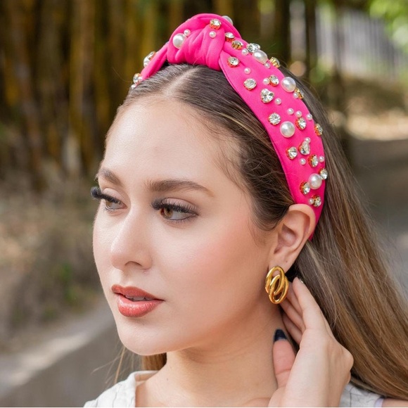 ???HOT PINK CRYSTAL Knotted Embellished Headband main image 9